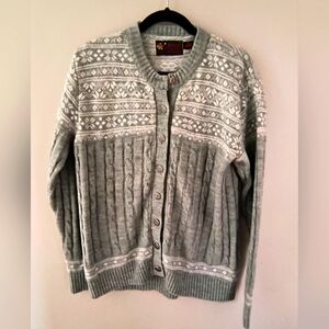 Jersild Fair Isle Safe Green White Cardigan Sweater Size Large